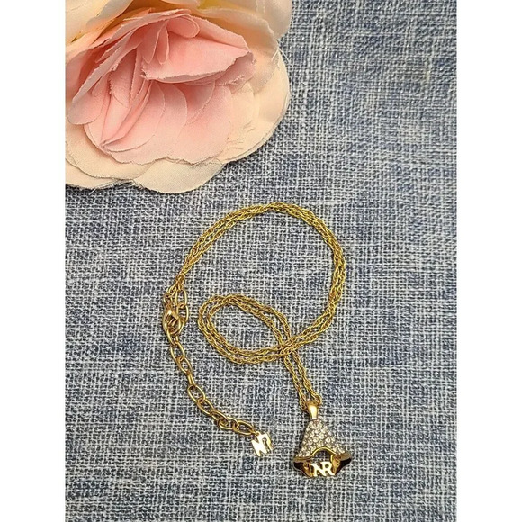 Nina Ricci Vintage Gold Plated Dress Necklace With Approx 25 Rhinestones - Picture 1 of 7
